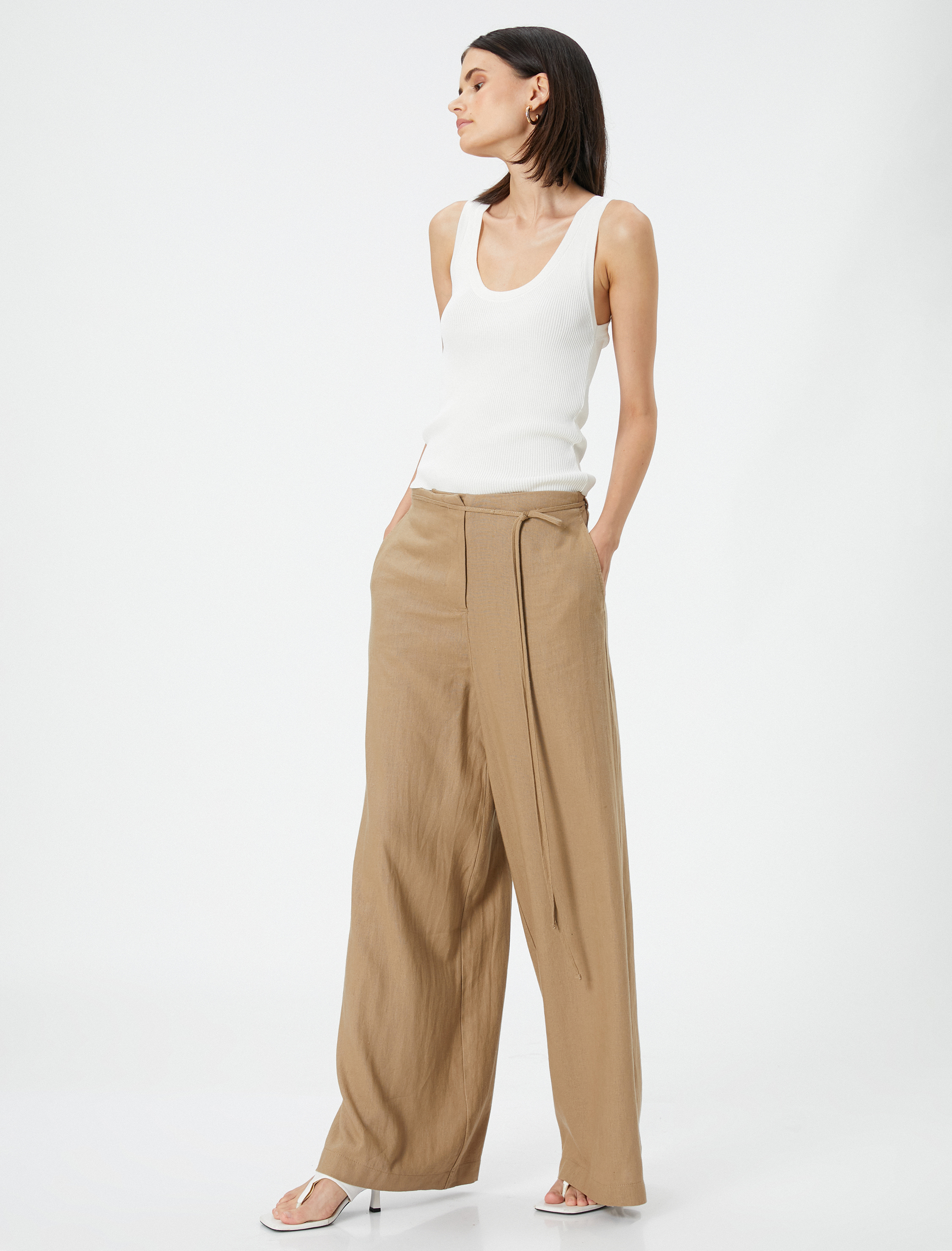   Geniş Paça Pantolon Keten Karışımlı