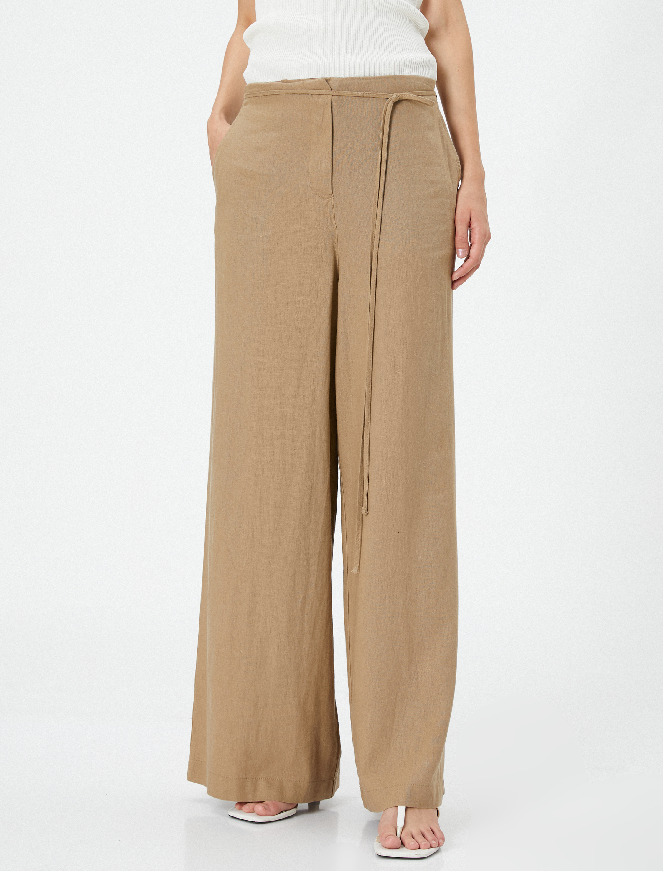   Geniş Paça Pantolon Keten Karışımlı