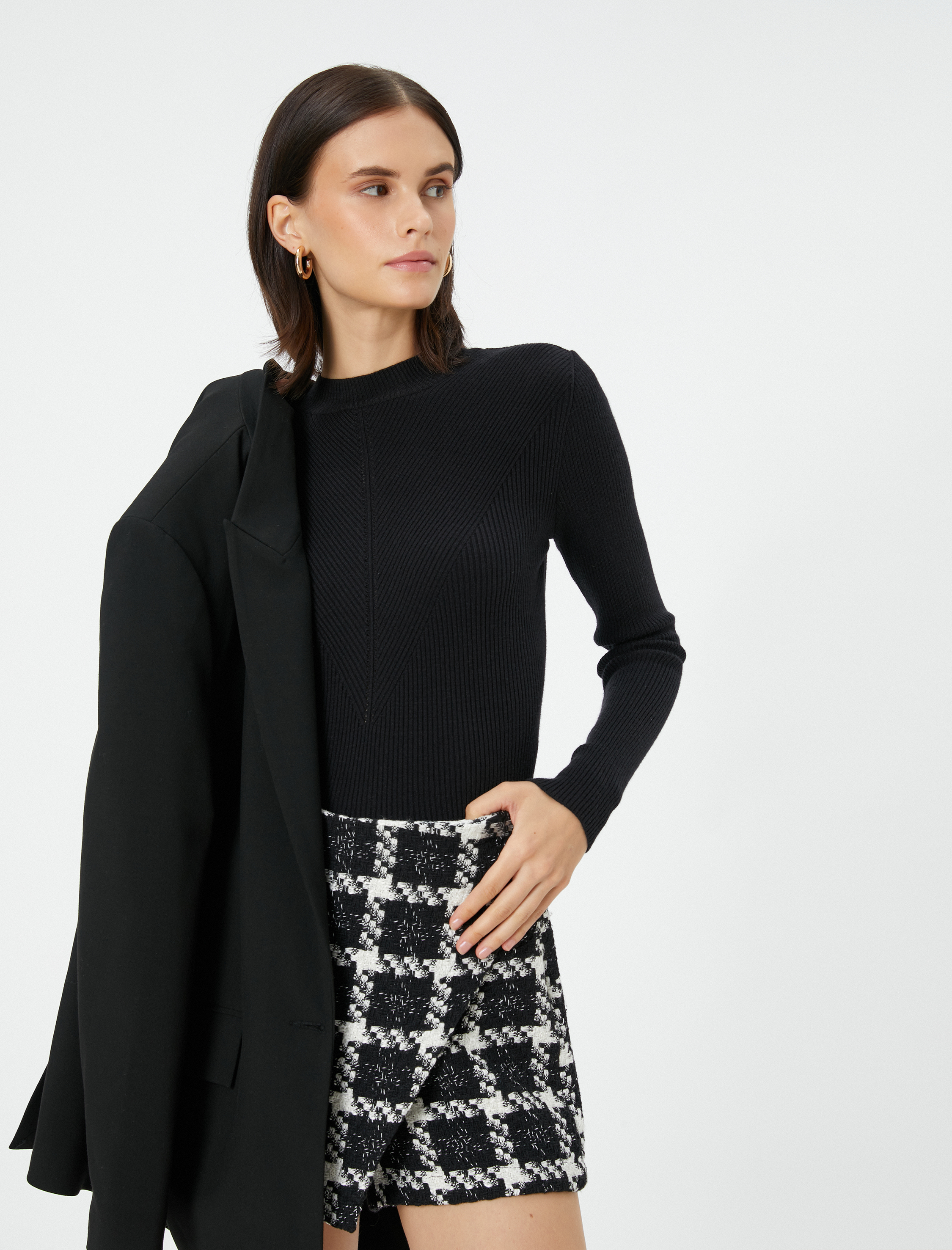   Triko Kazak Fitilli Bisiklet Yaka Uzun Kollu Standart Kesim