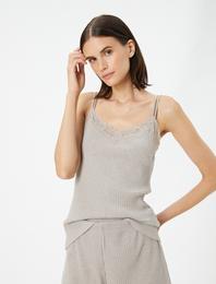 Dantelli Pijama Üstü İnce Askılı Fitilli