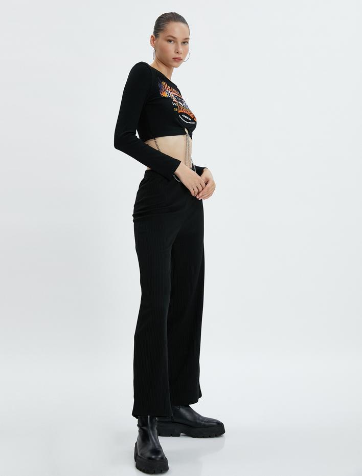  Bol Paça Pantolon Rahat Kesim Beli Lastikli Kaşkorse