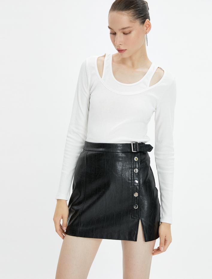  Uzun Kollu Tişört Fitilli Yuvarlak Çift Yaka