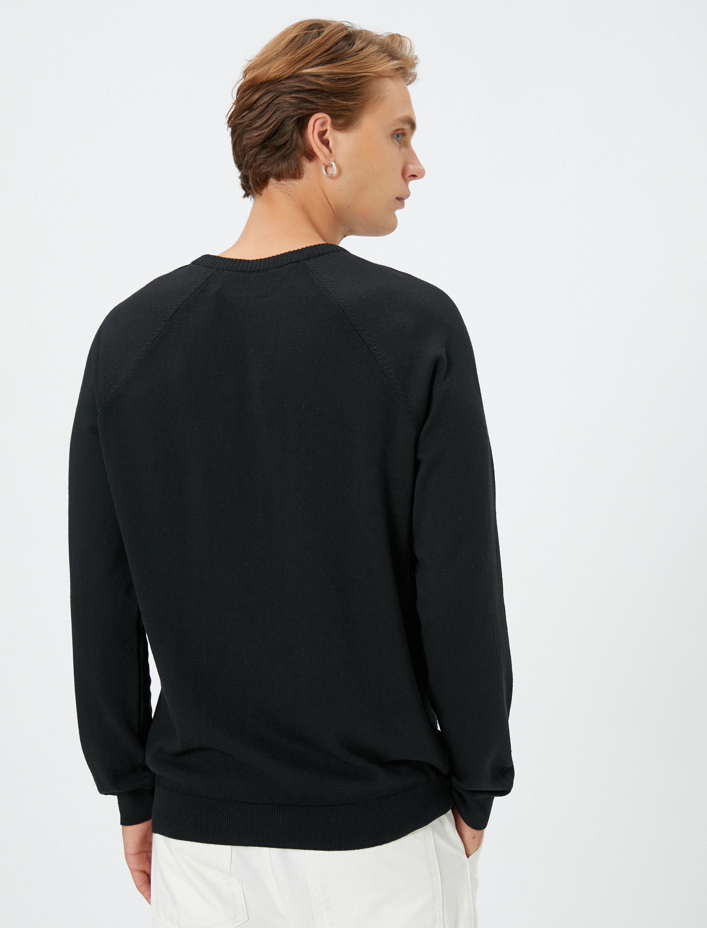   Triko Kazak Bisiklet Yaka Dokulu Slim Fit Reglan Kollu