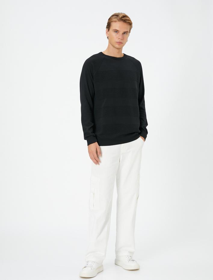  Triko Kazak Bisiklet Yaka Dokulu Slim Fit Reglan Kollu