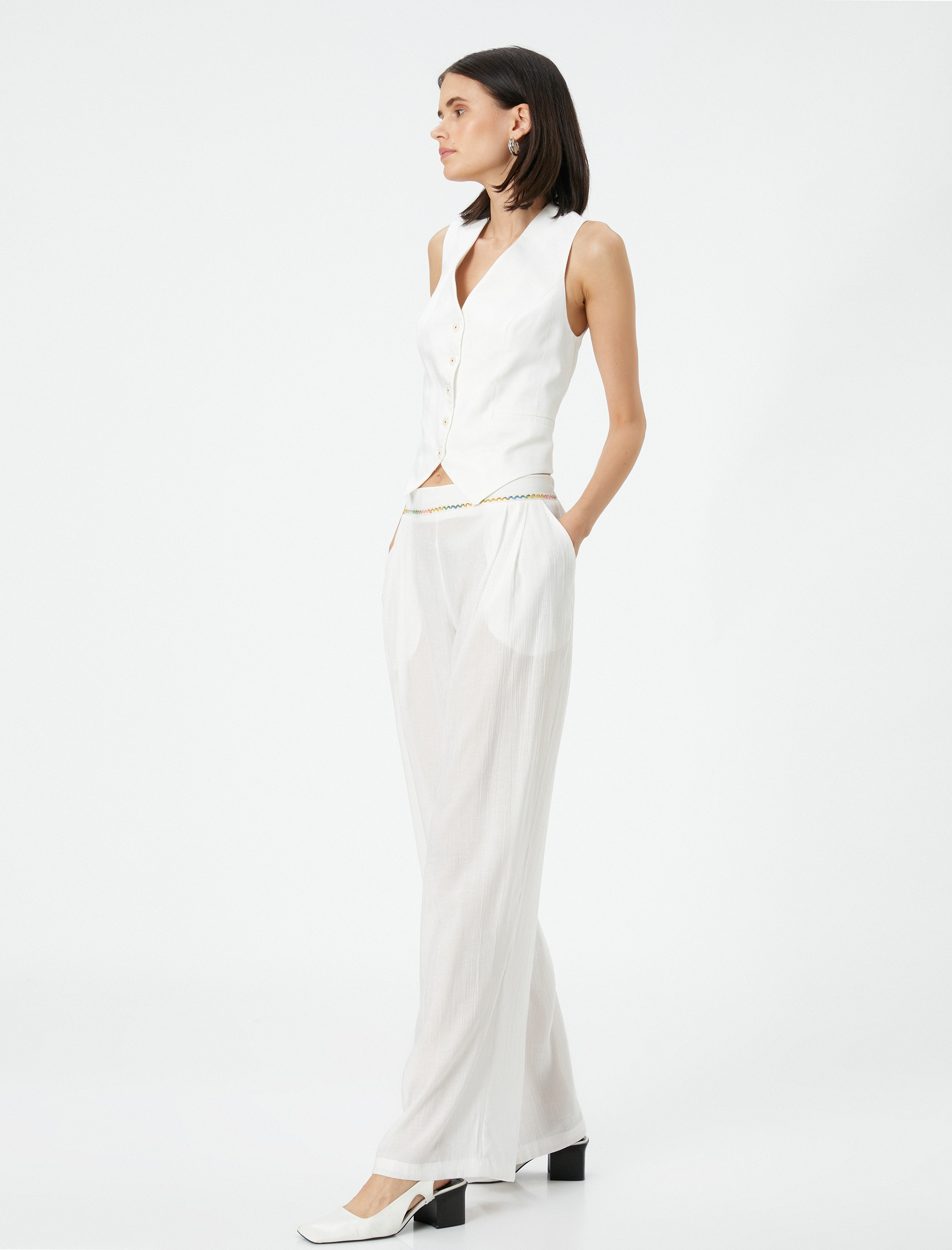   Palazzo Pantolon Bol Kesim Normal Bel Cepli Nakış Detaylı