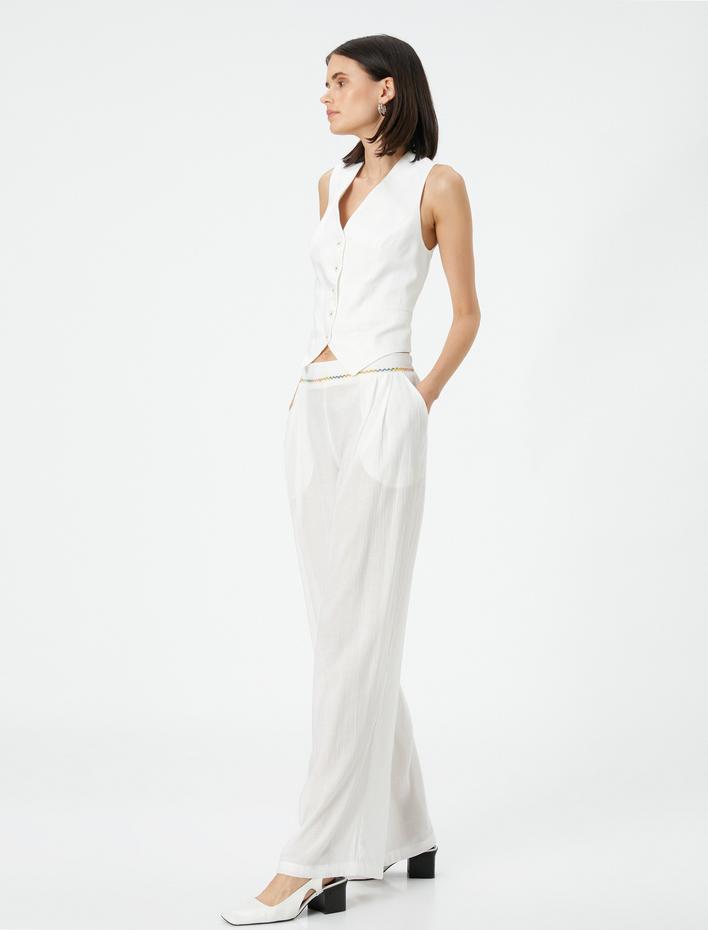  Palazzo Pantolon Bol Kesim Normal Bel Cepli Nakış Detaylı