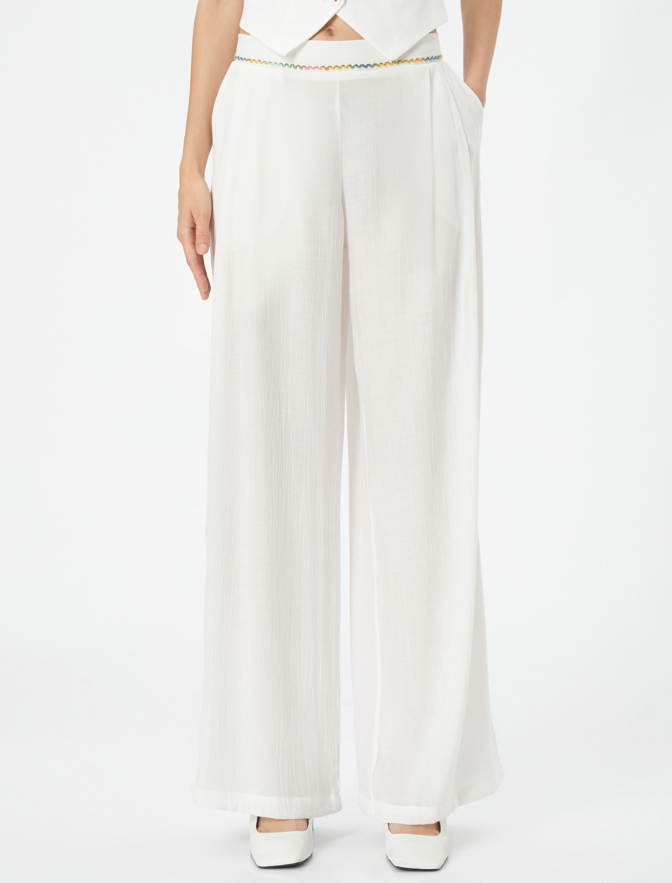   Palazzo Pantolon Bol Kesim Normal Bel Cepli Nakış Detaylı