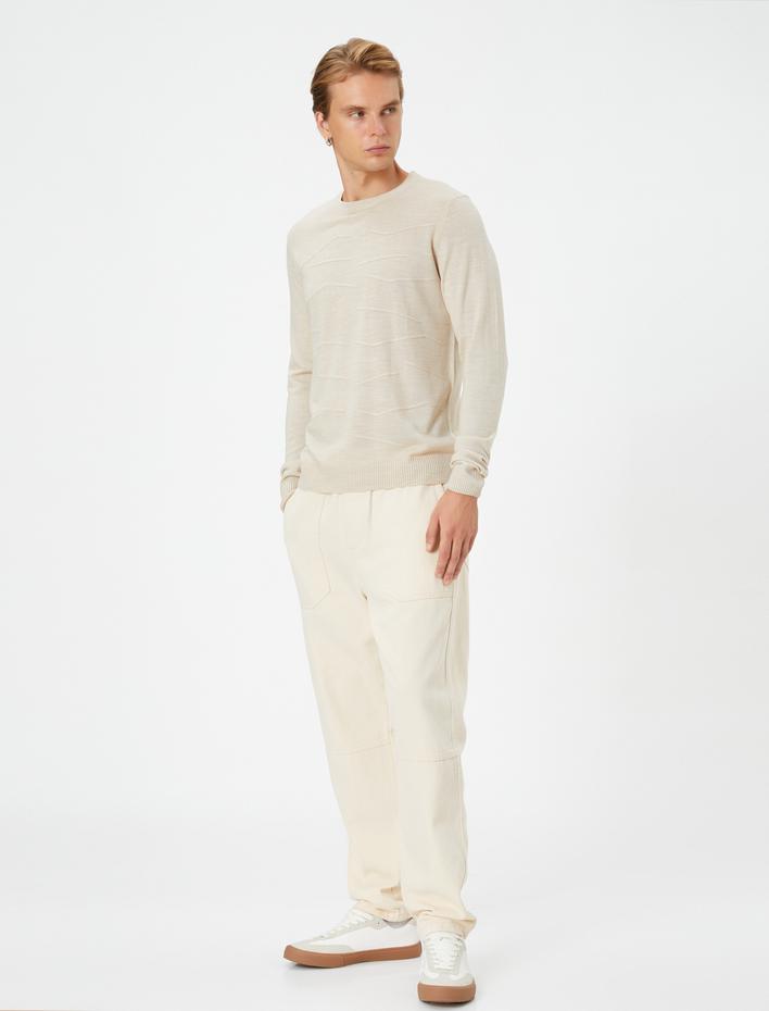  Triko Kazak Bisiklet Yaka Dokulu Slim Fit Uzun Kollu