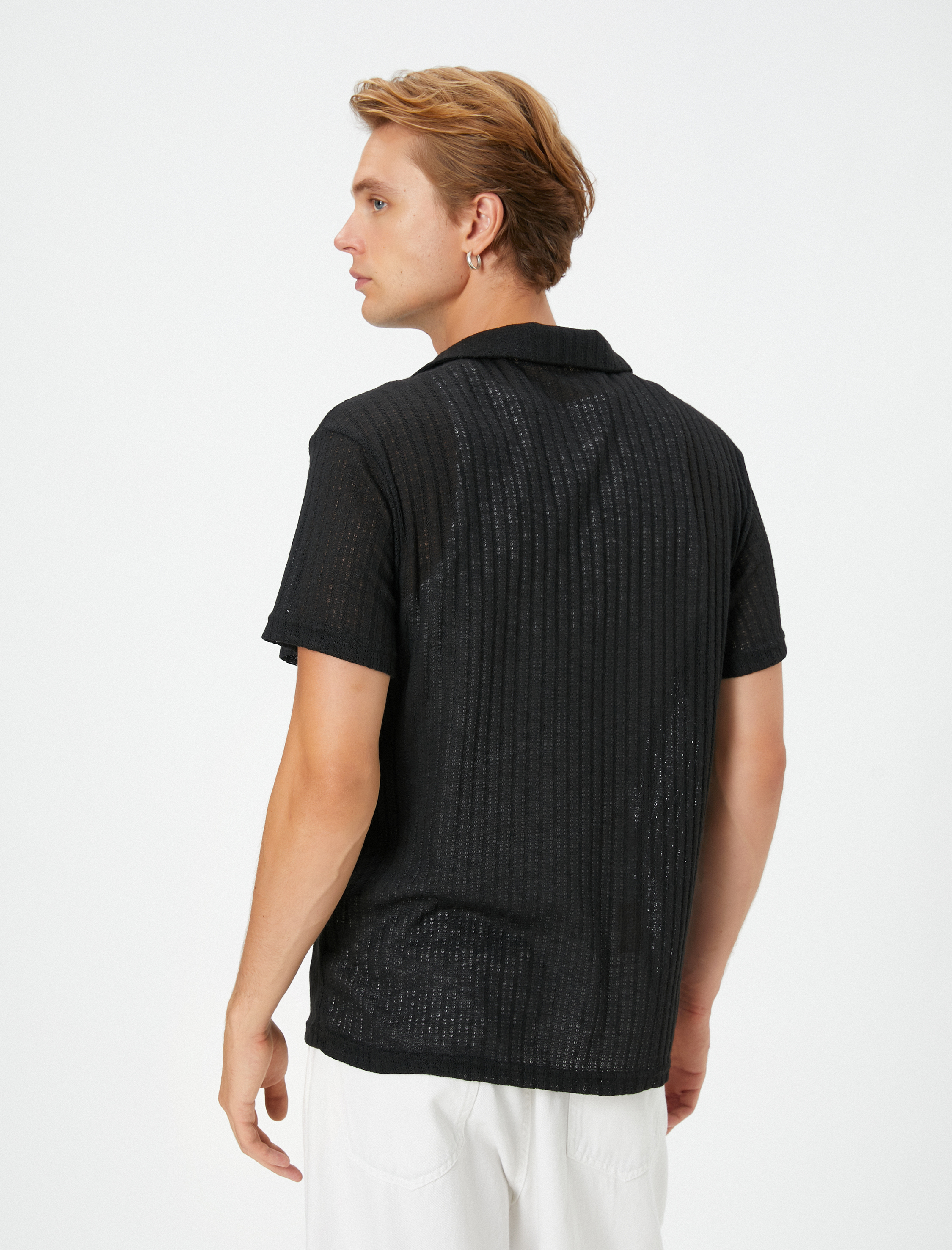   Oversize Gömlek Kısa Kollu Devrik Yaka Dokulu Kısa Kollu