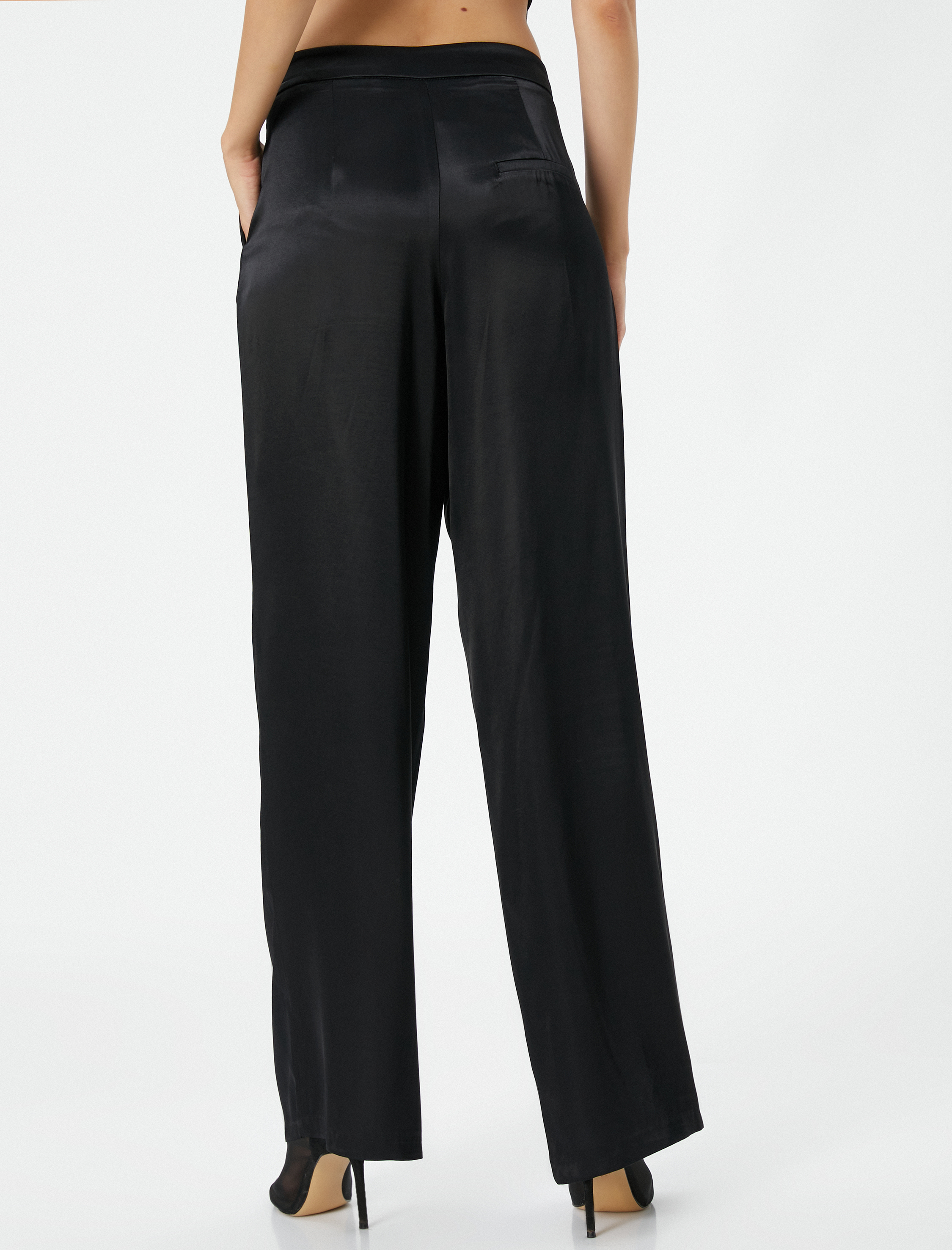   Bol Paça Pantolon Cepli Normal Bel Parlak Pile Detaylı Viskon