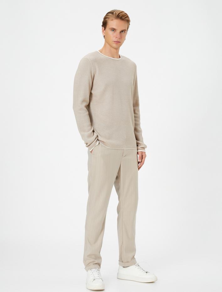  Triko Kazak Bisiklet Yaka Dokulu Slim Fit Uzun Kollu