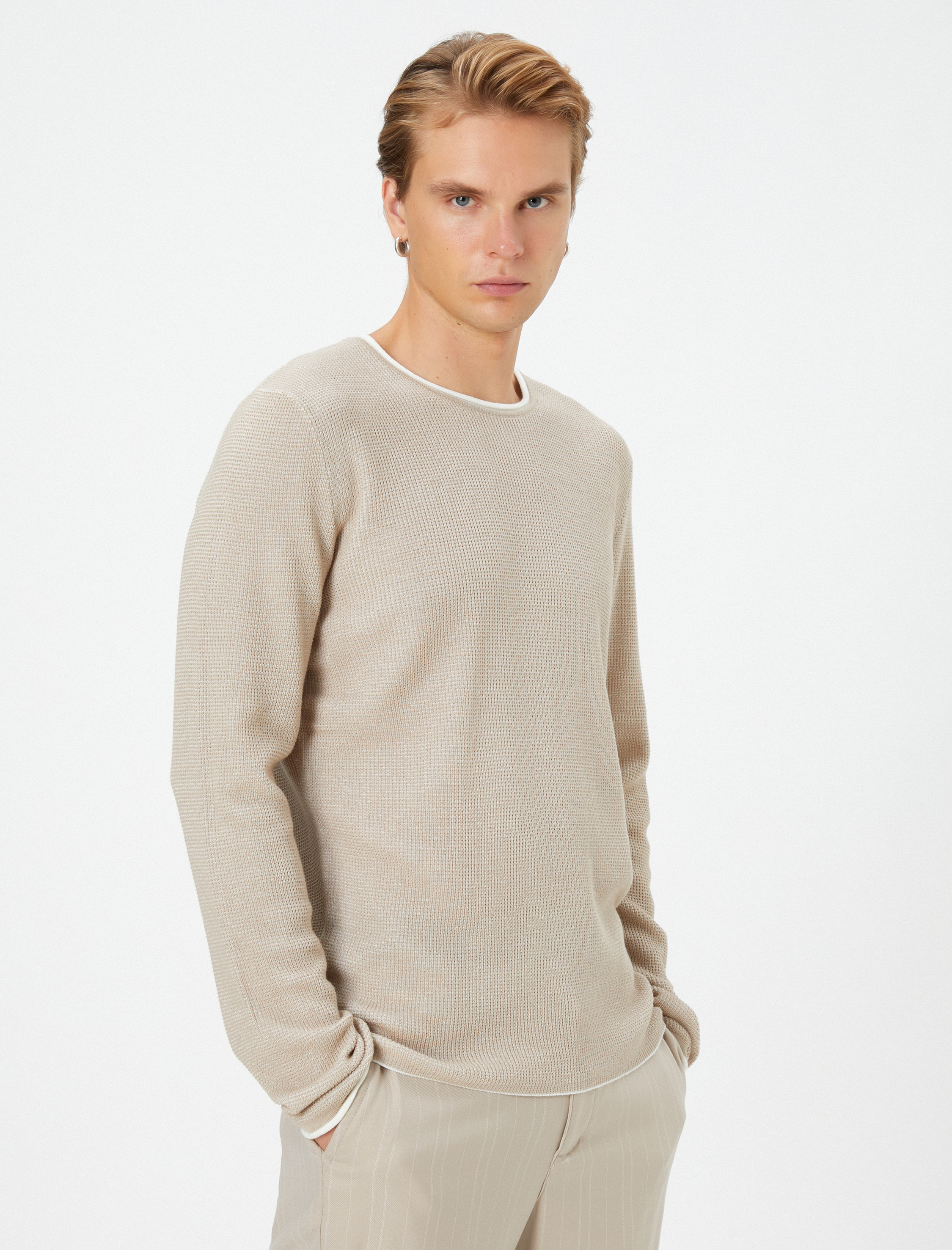   Triko Kazak Bisiklet Yaka Dokulu Slim Fit Uzun Kollu