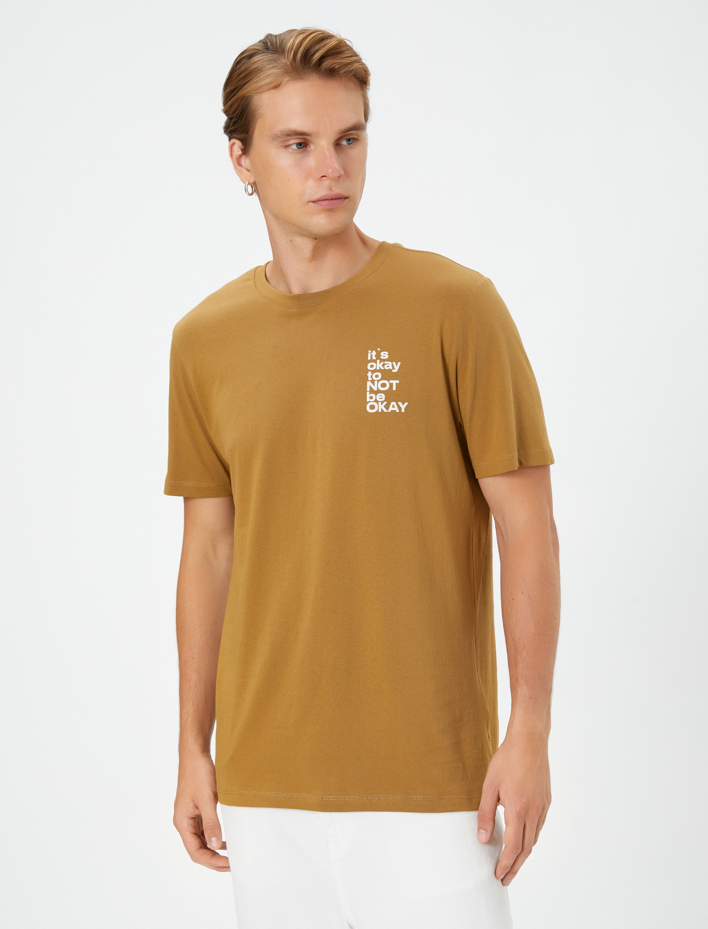   Slogan Baskılı Tişört Bisiklet Yaka Kısa Kollu Pamuklu