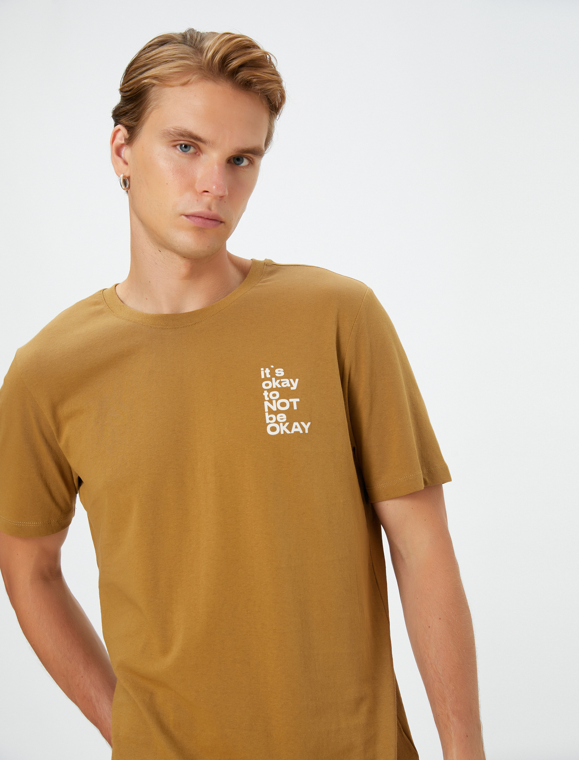   Slogan Baskılı Tişört Bisiklet Yaka Kısa Kollu Pamuklu