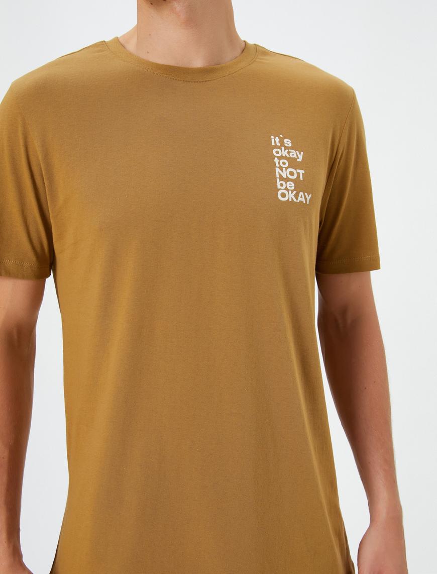   Slogan Baskılı Tişört Bisiklet Yaka Kısa Kollu Pamuklu