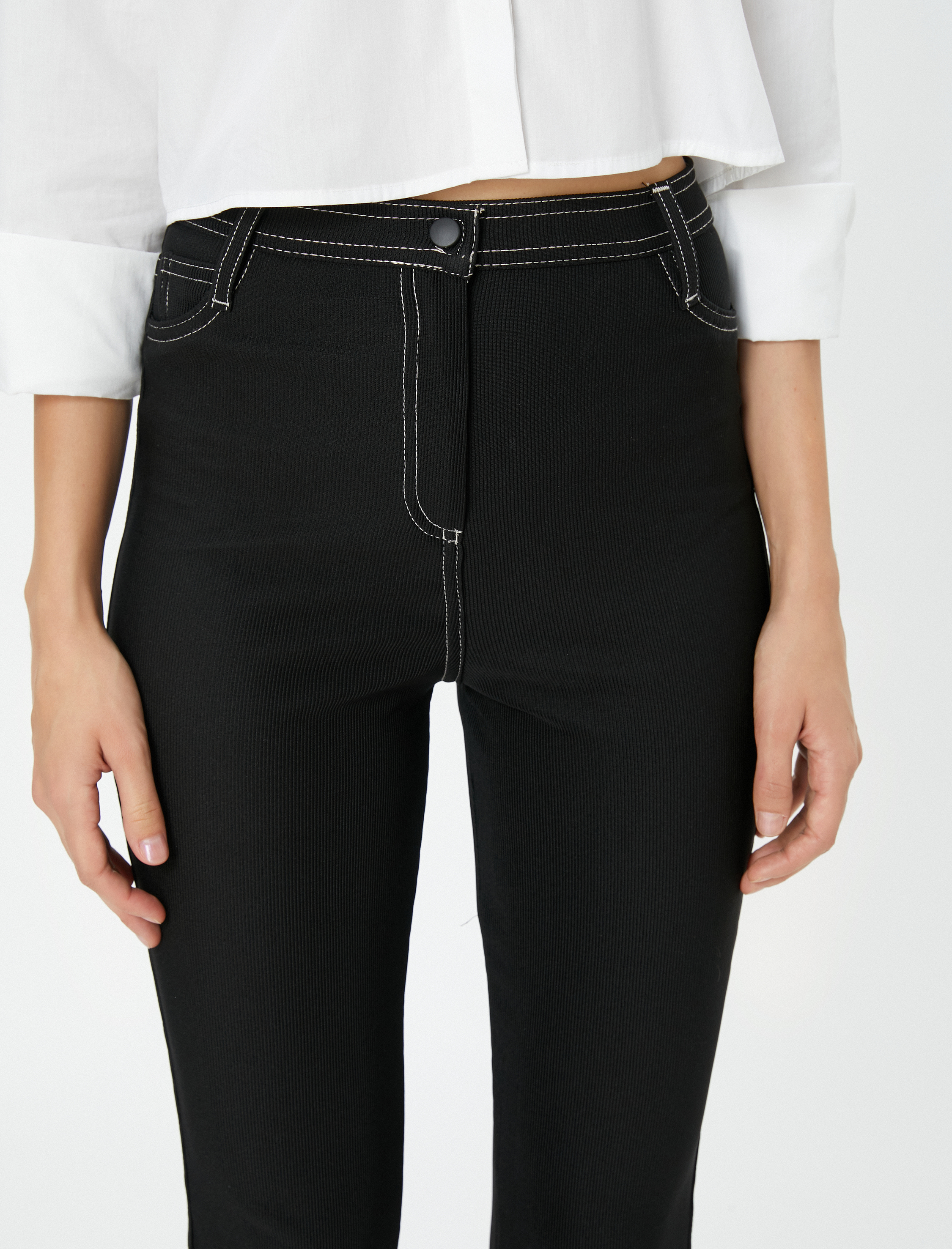   Boru Paça Pantolon Dar Kesim Normal Bel Cepli