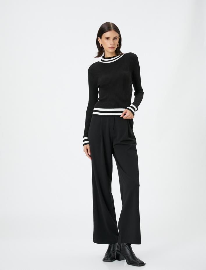  Triko Kazak Fitilli Bisiklet Yaka Uzun Kollu Çizgi Detaylı