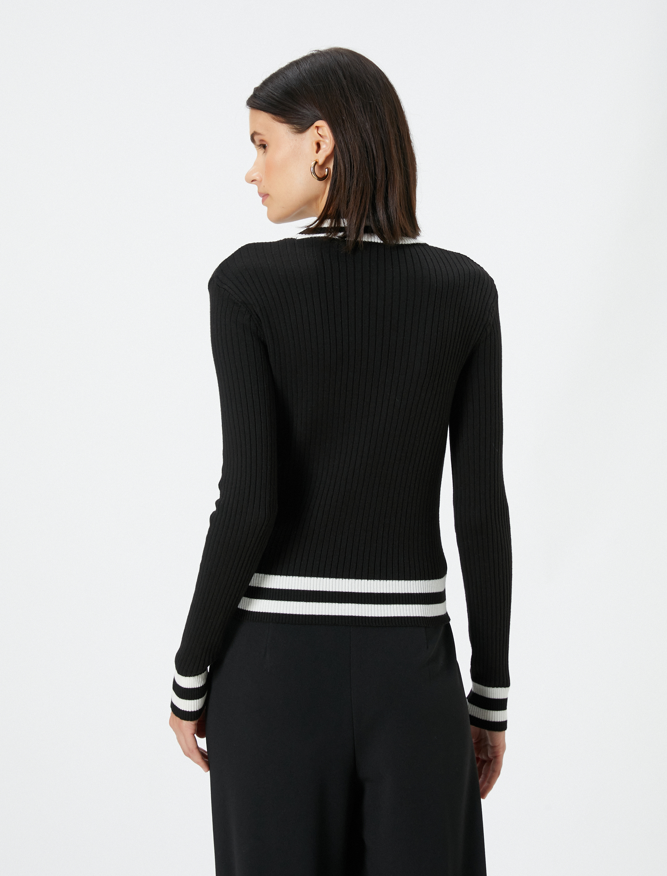   Triko Kazak Fitilli Bisiklet Yaka Uzun Kollu Çizgi Detaylı