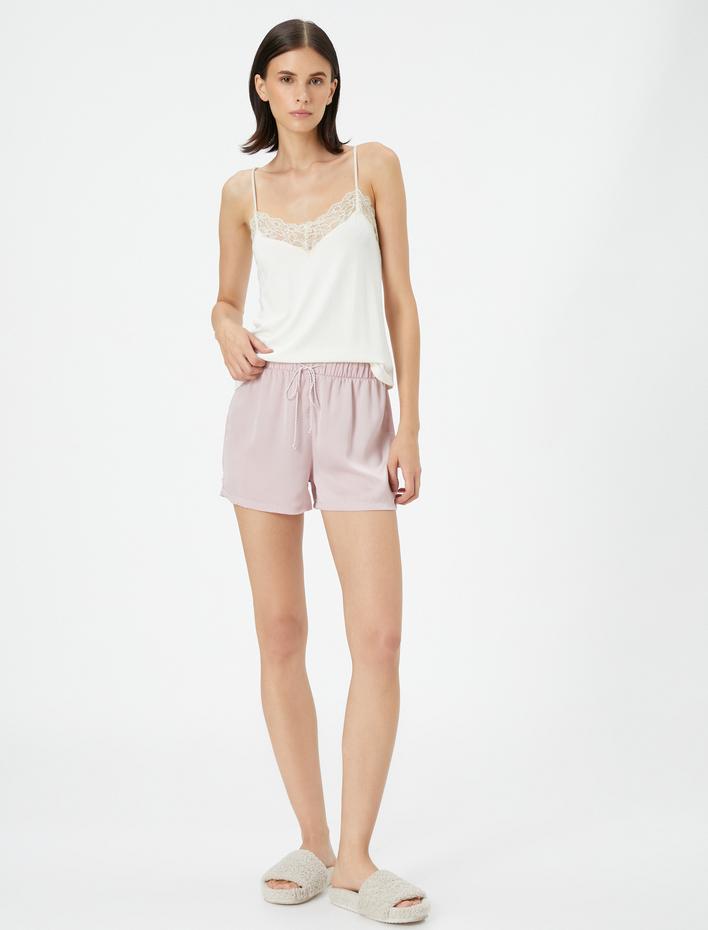  Şort Pijama Altı Mini Beli Bağcıklı Dar Kalıp
