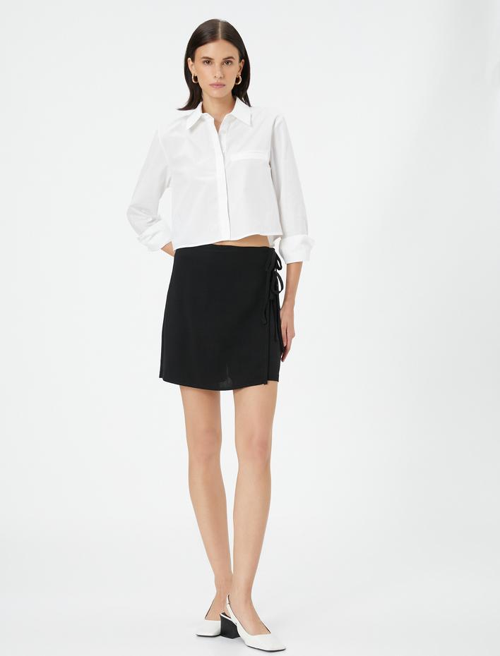  Şort Etek Yandan Bağlama Detaylı Normal Bel Fermuar Kapama