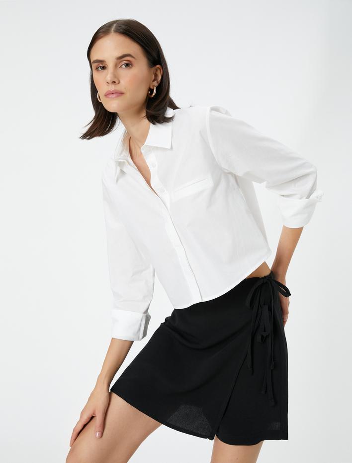  Şort Etek Yandan Bağlama Detaylı Normal Bel Fermuar Kapama