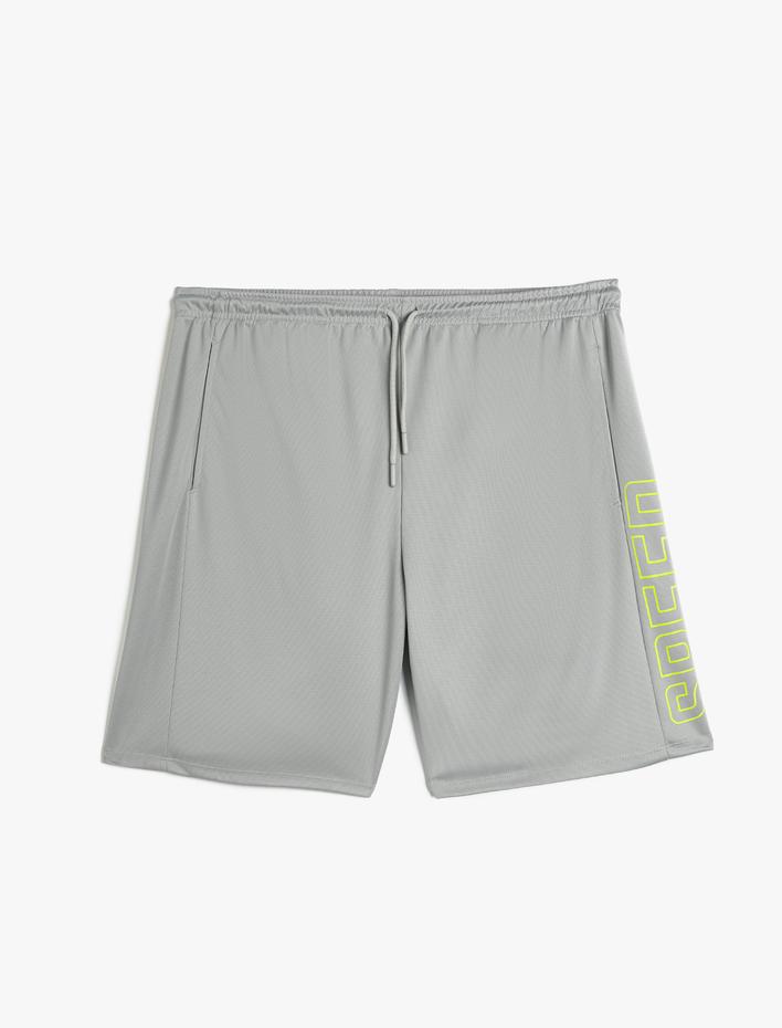  Spor Şort Beli Bağcıklı Slogan Baskılı Cep Detaylı