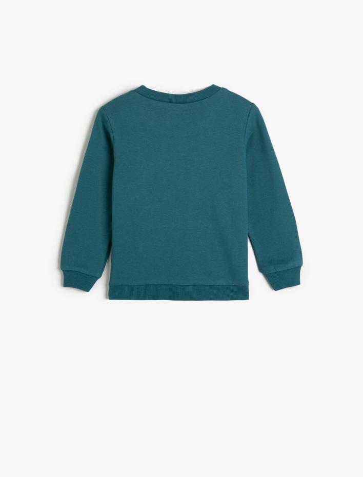 Erkek Bebek Sweatshirt Baskılı Uzun Kollu Bisiklet Yaka Kanguru Cepli Şardonlu Pamuklu