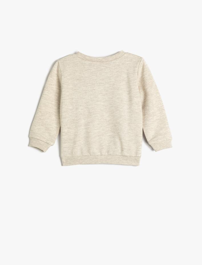 Erkek Bebek Sweatshirt Ayıcık Baskılı Uzun Kollu Bisiklet Yaka Şardonlu