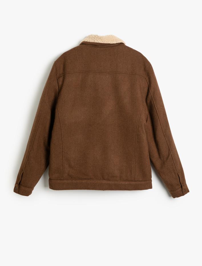  Klasik Yaka Ceket İçi Peluş Fermuarlı Kapaklı Cepli