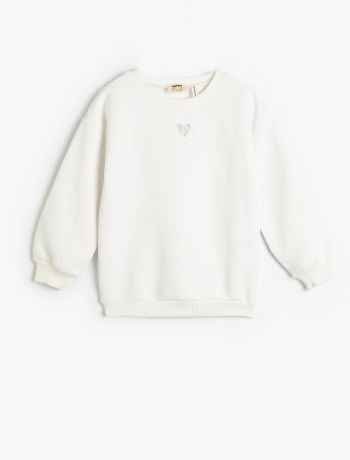 Kız Çocuk Sweatshirt Uzun Kollu Bisiklet Yaka Aplike Detaylı Şardonlu