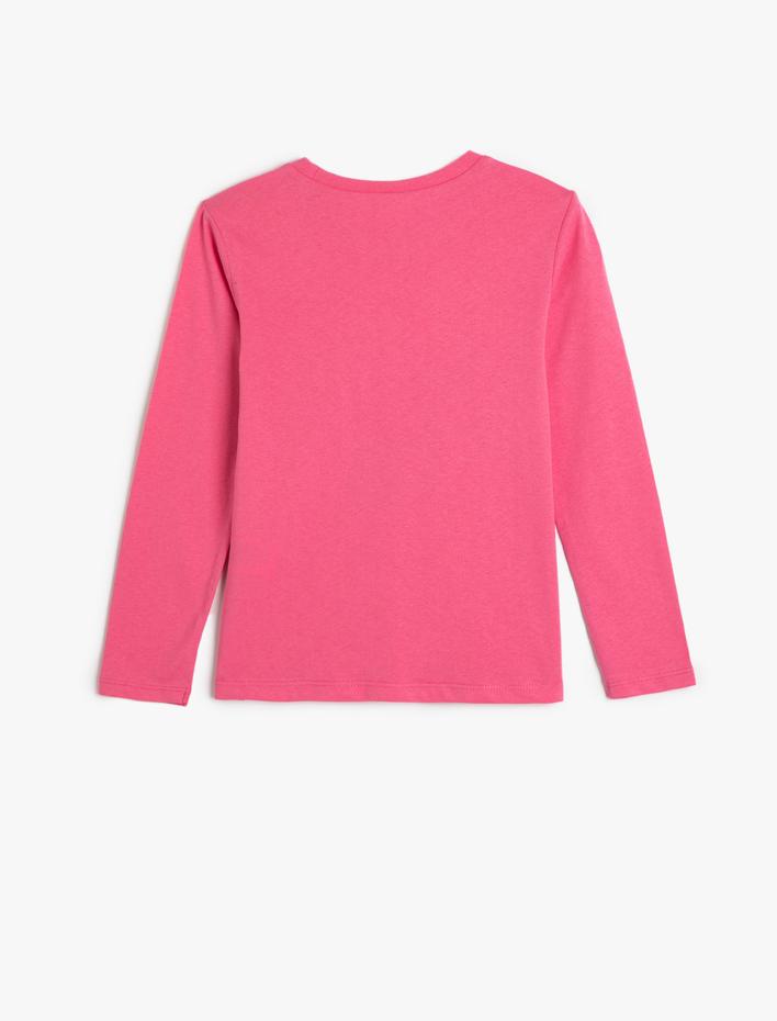 Kız Çocuk Tişört Uzun Kollu Bisiklet Yaka Kolej Baskılı Pamuklu