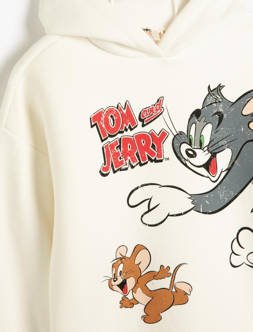  Kız Çocuk Tom ve Jerry Kapşonlu Sweatshirt Baskılı Lisanslı Şardonlu