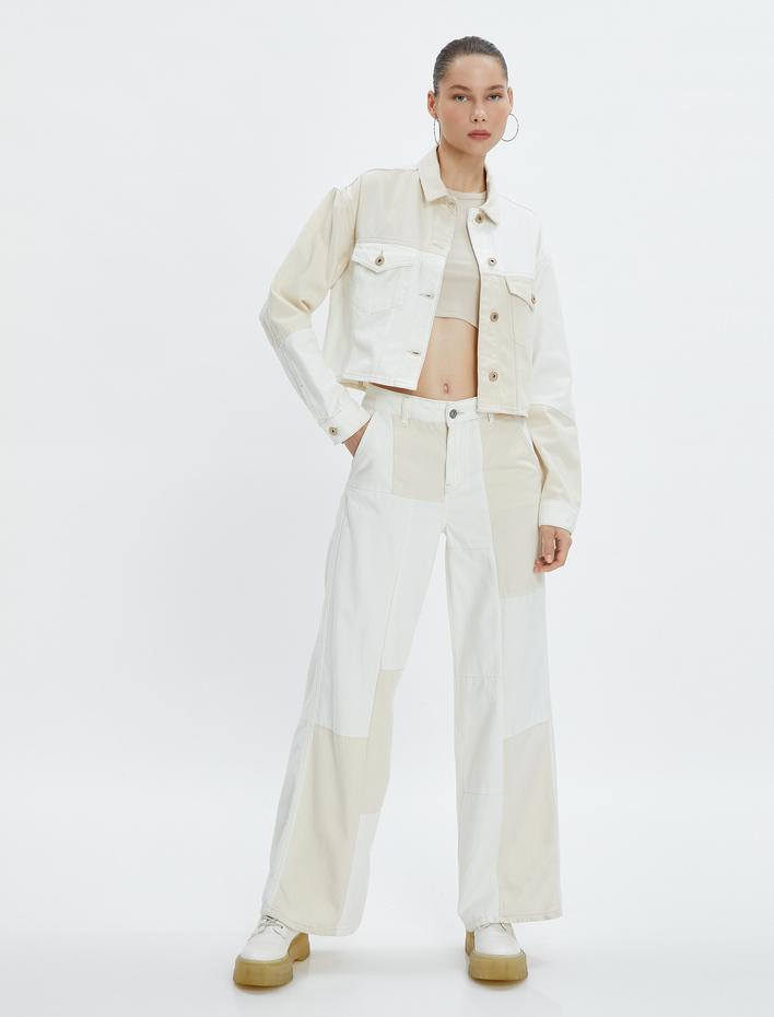  Kot Ceket Rahat Kesim Renk Bloklu Klasik Gömlek Yaka Kapaklı Cepli Pamuklu