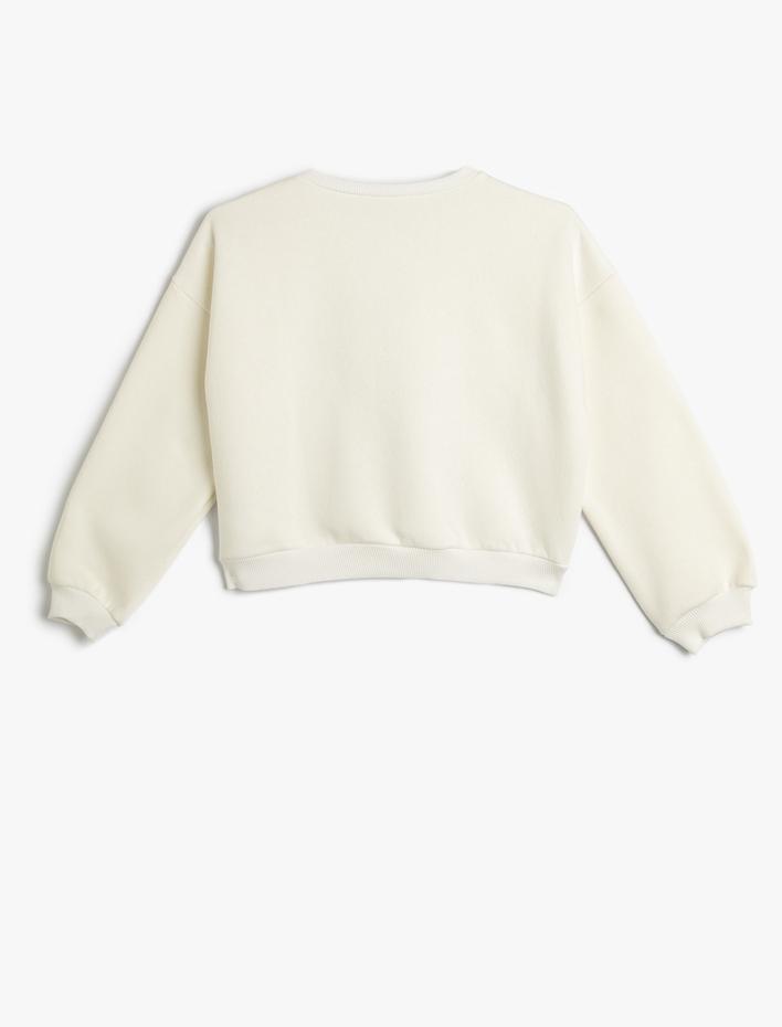 Kız Çocuk Oversize Sweatshirt Uzun Kollu Bisiklet Yaka Parlak Baskılı Şardonlu