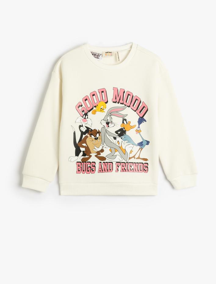 Kız Çocuk Bugs Bunny Sweatshirt Lisanslı Uzun Kollu Bisiklet Yaka Şardonlu