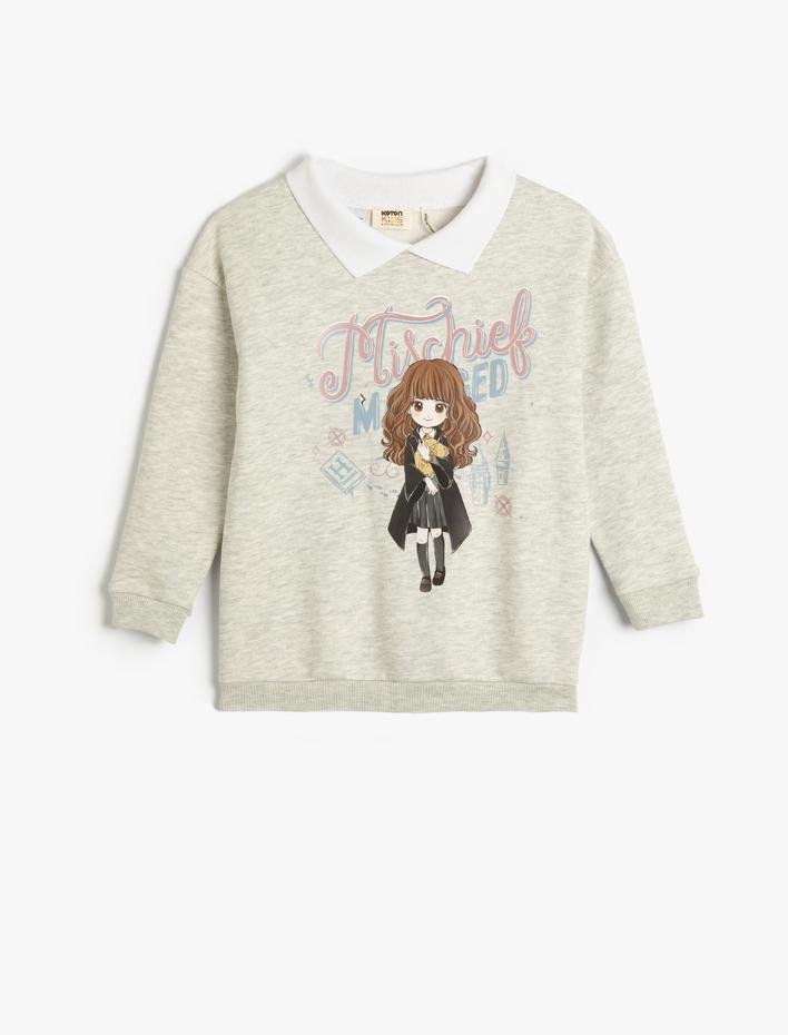 Kız Çocuk Harry Potter Sweatshirt Lisanslı Gömlek Yaka Uzun Kollu Şardonlu