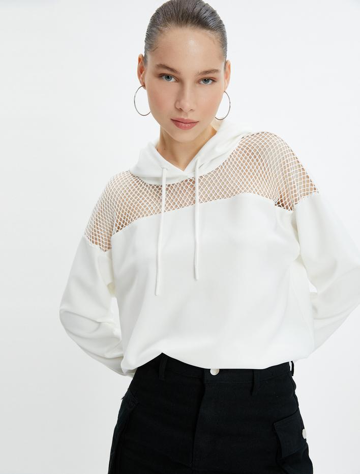  File Detaylı Kapşonlu Sweatshirt Uzun Kollu