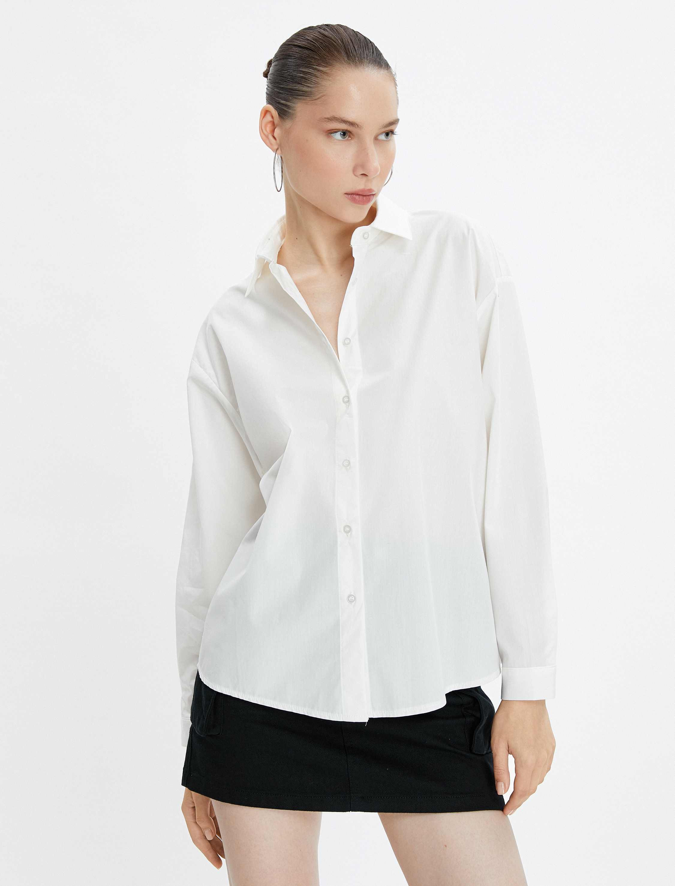   Poplin Gömlek Klasik Yaka Düğmeli Pamuklu