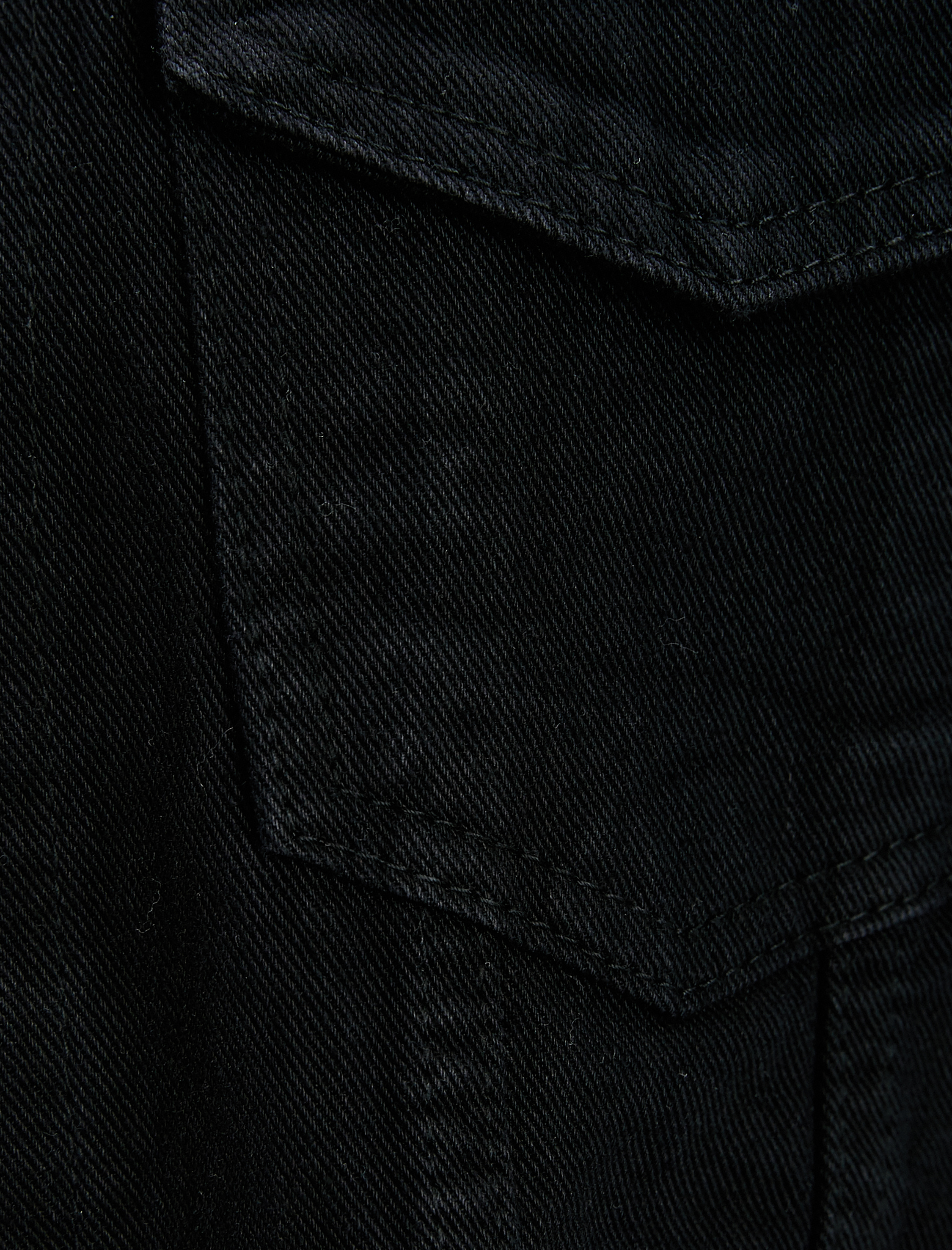 Püsküllü Crop Kot Ceket Klasik Gömlek Yaka Kapaklı Cepli Pamuklu