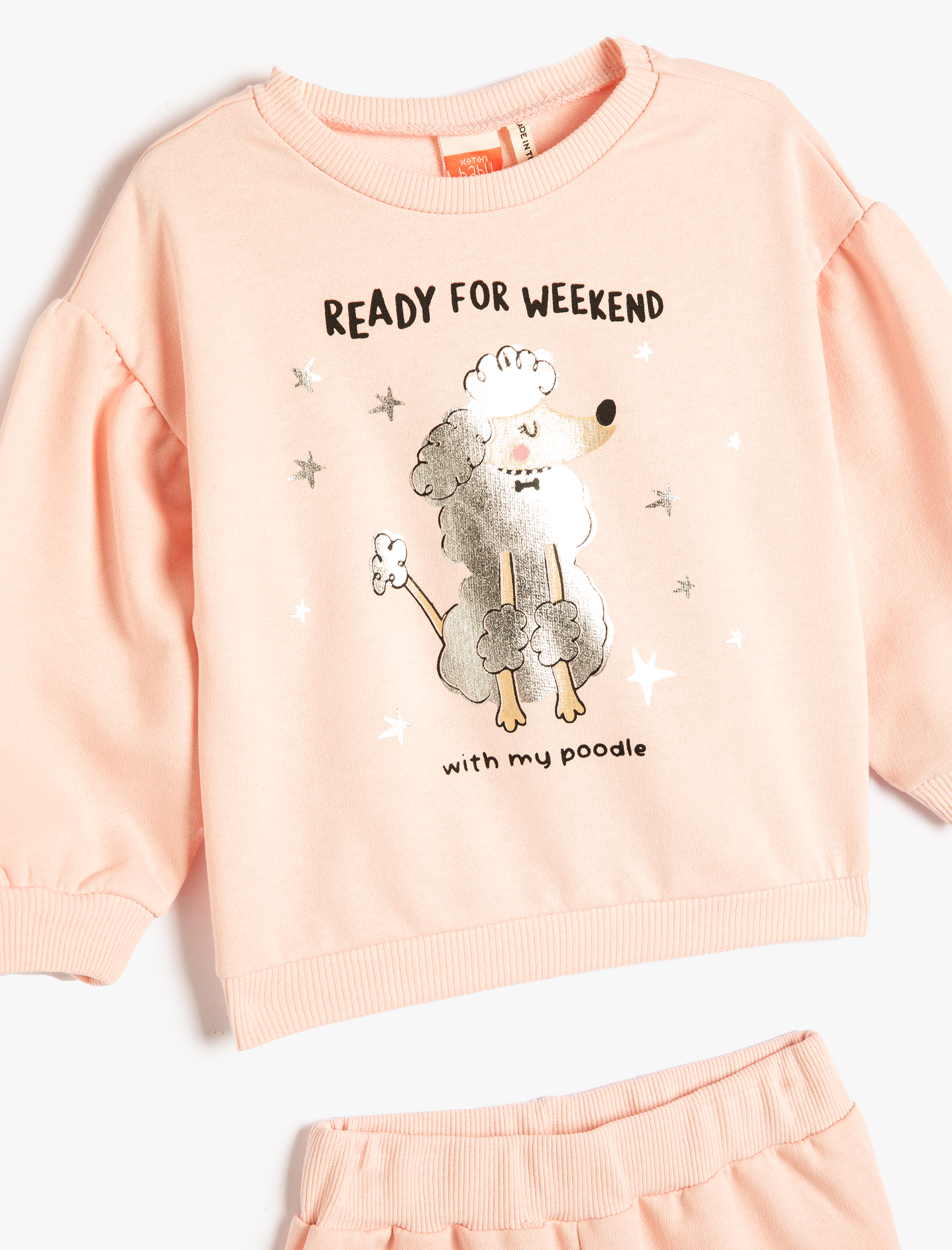  Kız Bebek Pijama Takımı Parlak Baskılı Uzun Kollu Bisiklet Yaka Şardonlu