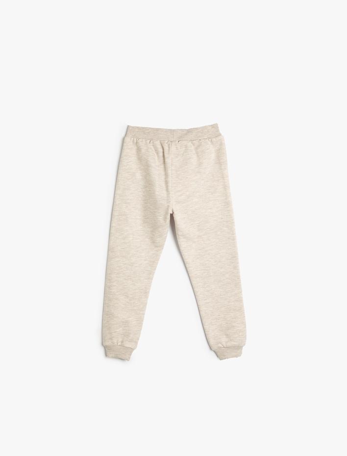 Erkek Bebek Jogger Eşofman Altı Ayıcık Baskılı Beli Bağlamalı Şardonlu