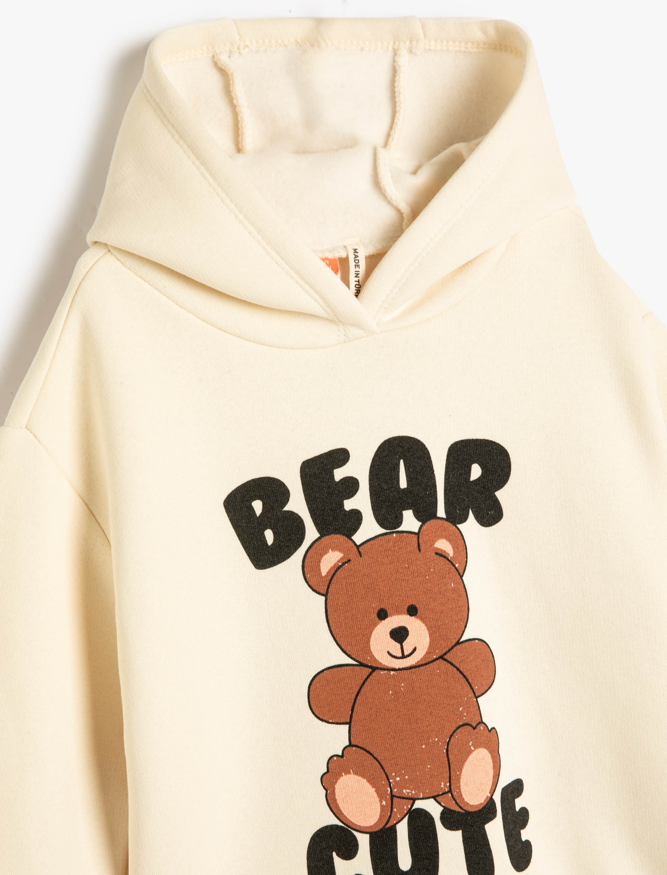  Kız Bebek Kapşonlu Sweat Ayıcık Baskılı Uzun Kollu Şardonlu