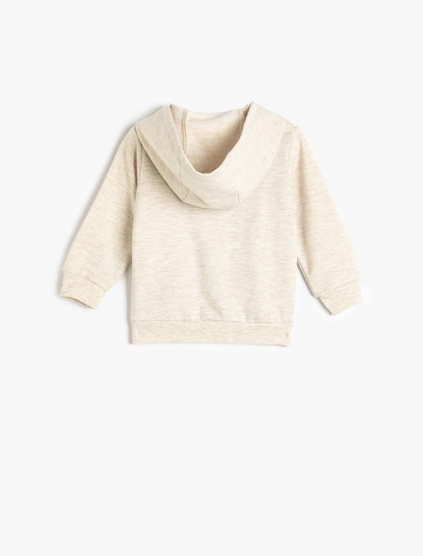  Erkek Bebek Basic Kapşonlu Sweatshirt Ayıcık Baskılı Uzun Kollu