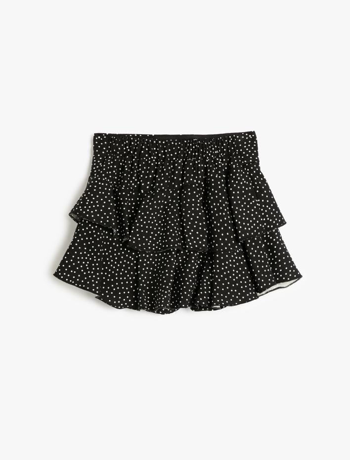 Kız Çocuk Şort Etek Puantiyeli Katlı Beli Lastikli Viskon Kumaş