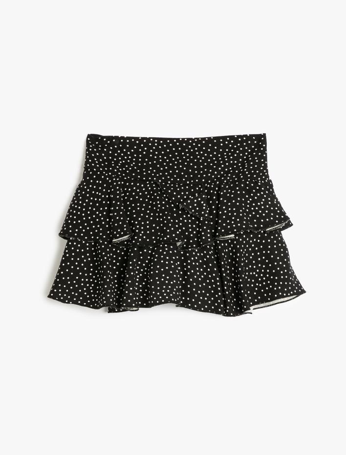 Kız Çocuk Şort Etek Puantiyeli Katlı Beli Lastikli Viskon Kumaş
