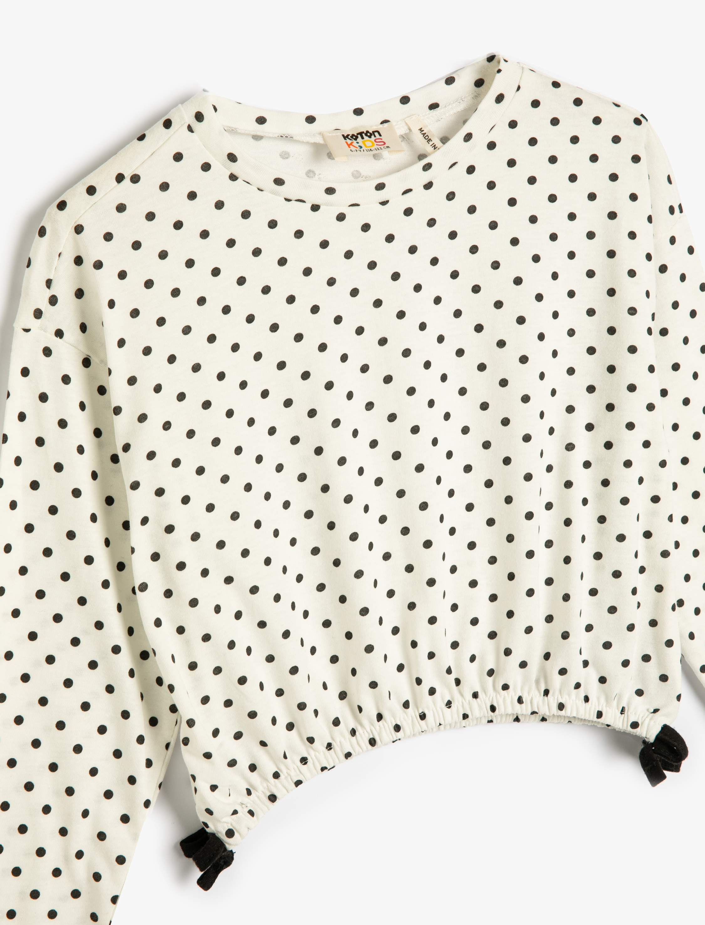  Kız Çocuk Tişört Uzun Kollu Bisiklet Yaka Fiyonk Detaylı Pamuklu