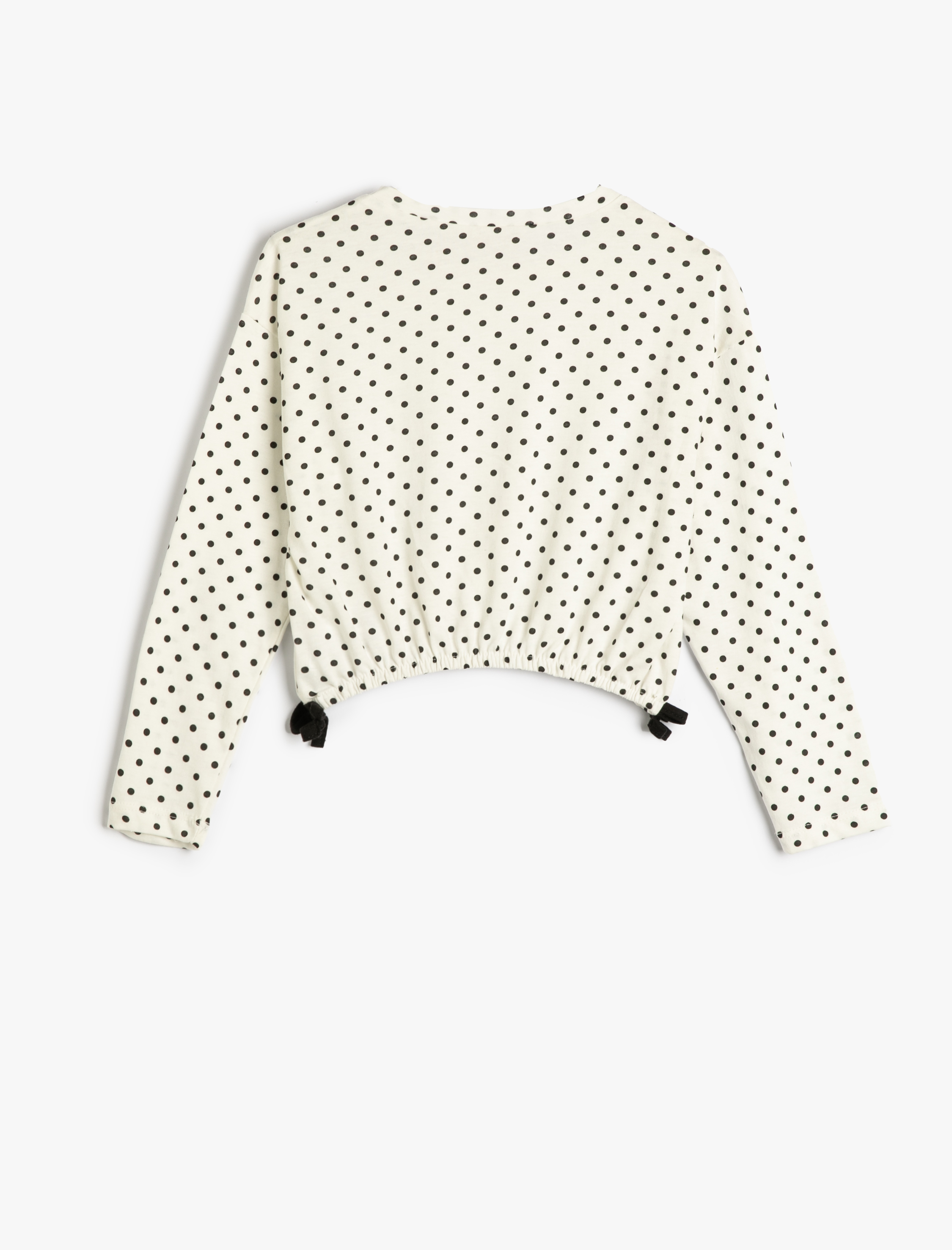  Kız Çocuk Tişört Uzun Kollu Bisiklet Yaka Fiyonk Detaylı Pamuklu