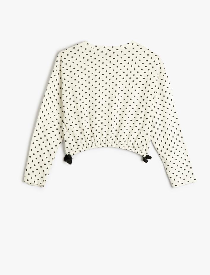 Kız Çocuk Tişört Uzun Kollu Bisiklet Yaka Fiyonk Detaylı Pamuklu