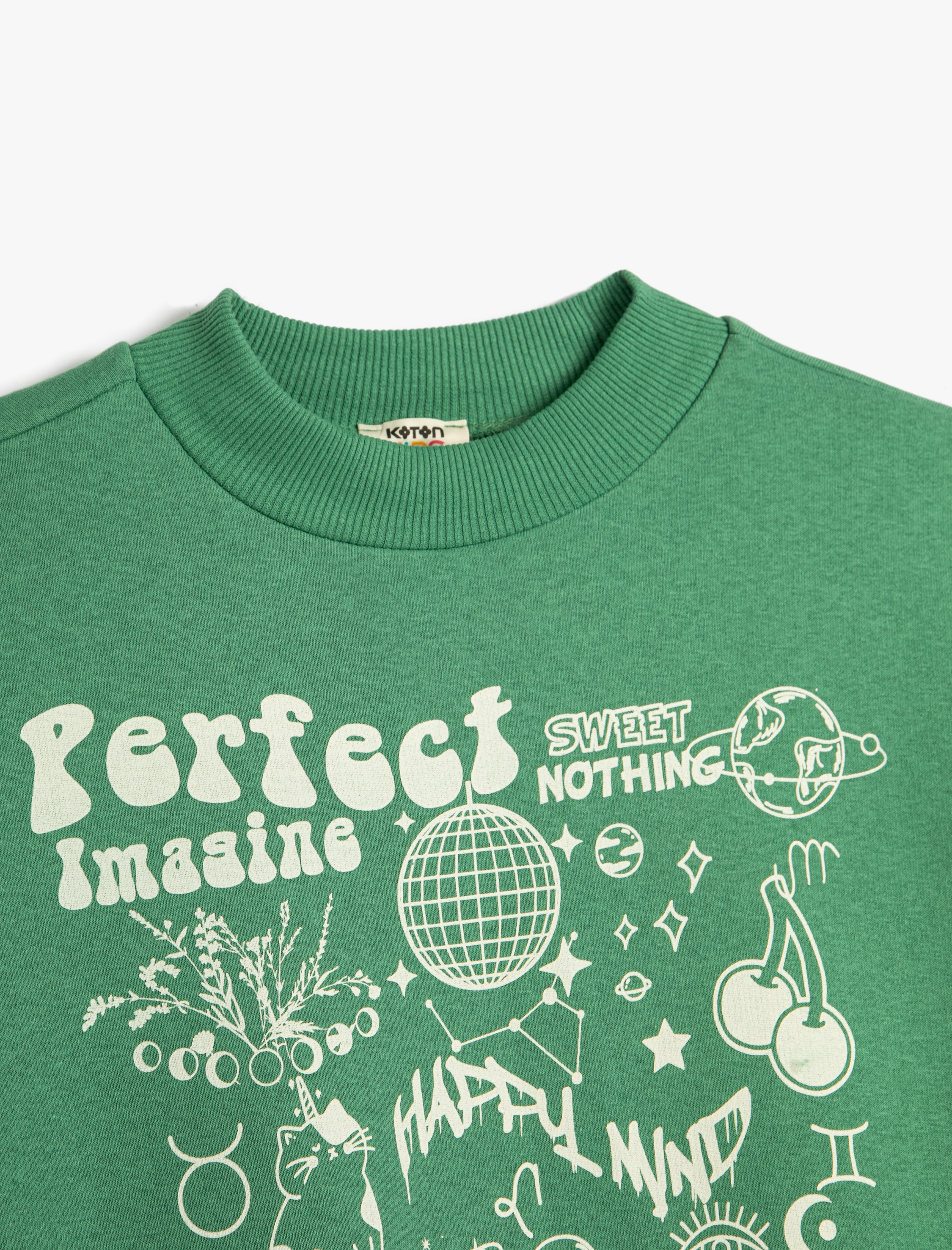  Kız Çocuk Sweatshirt Uzun Kollu Bisiklet Yaka Baskılı Şardonlu