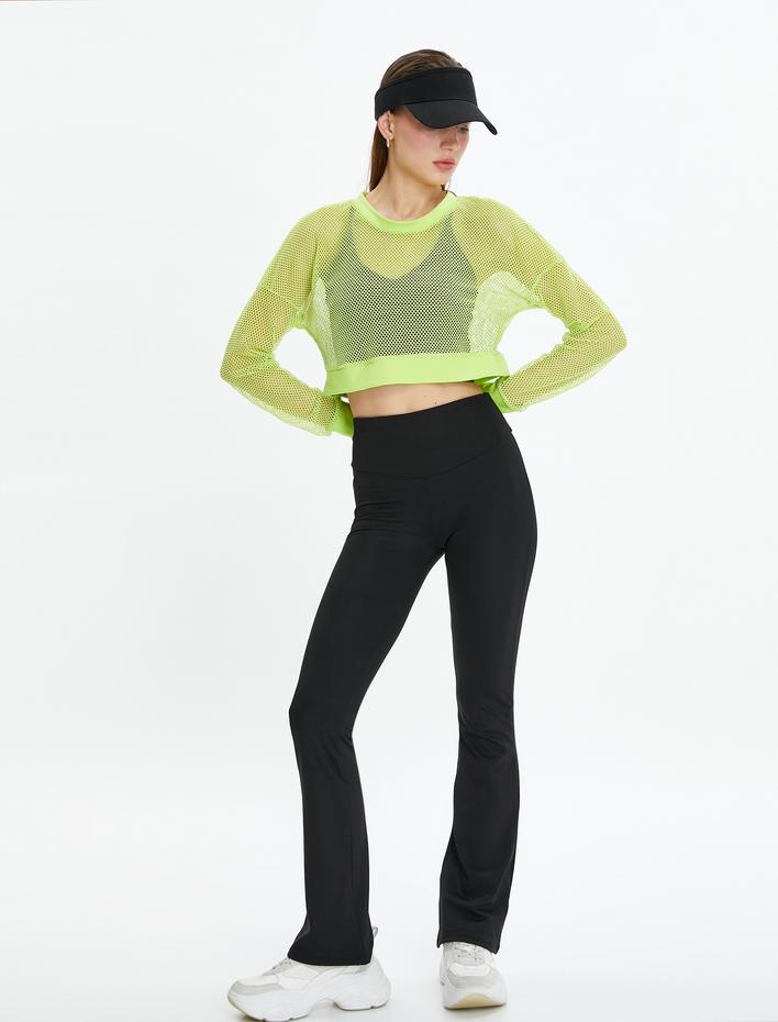  Crop File Spor Tişört Uzun Kollu